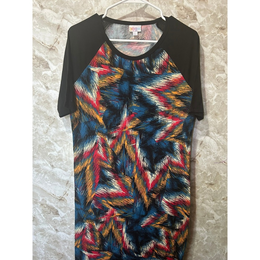 LuLaRoe Carly Dress Large L Abstract Print Raglan Short Sleeve Multi Color 0587